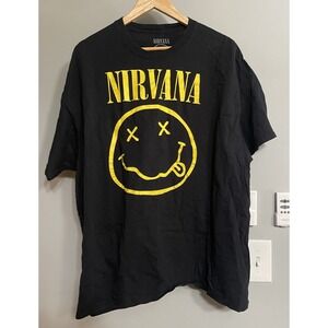Nirvana Shirt Graphic‎ Smile Kurt Cobain Black T-shirt XXL
